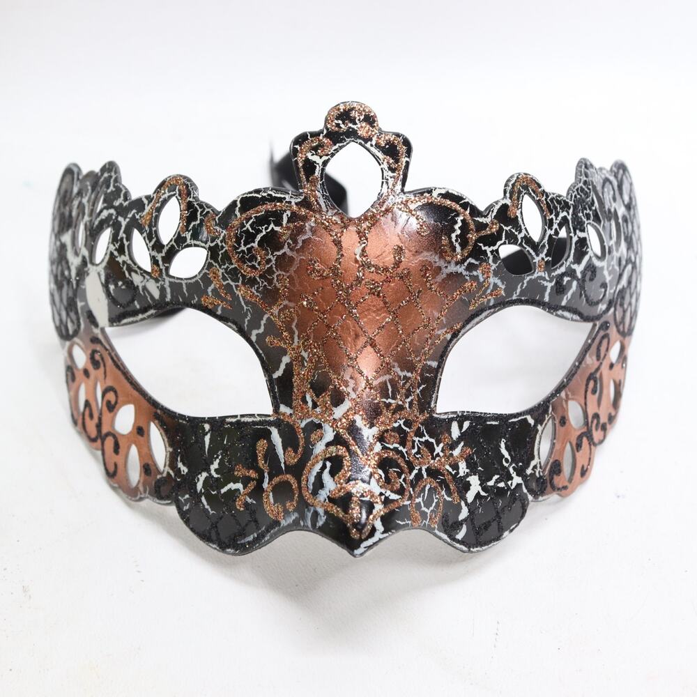 Venetian Masquerade Eye Mask Mardi Gras Elegant Gold Black Argyle Tie Back
